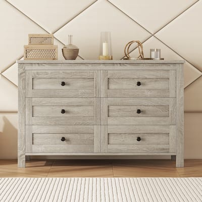 Retro Farmhouse Style 6-Drawer Wooden Dresser