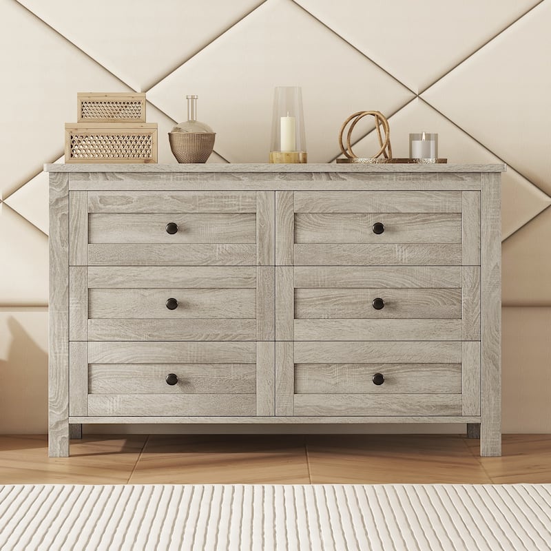 Retro Farmhouse Style Wooden 6-Drawer Dresser, Storage Cabinet for Bedroom
