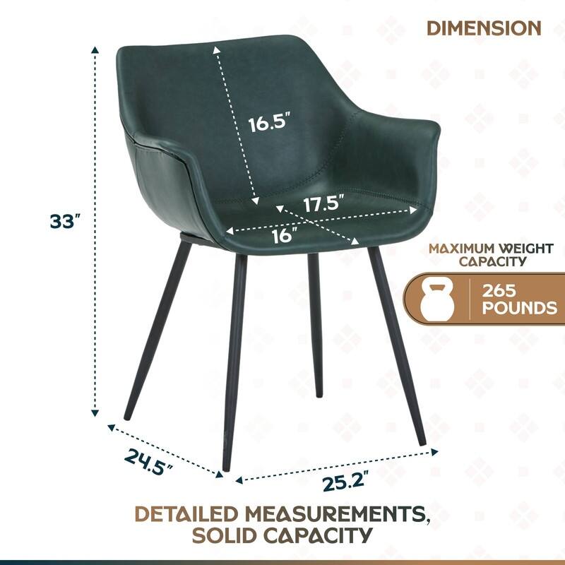 Markley Mid-Century Modern Minimalist Ergonomic Leather Dining Chair with Comfy Curved Seat & Strong Powder-Coated Iron Legs