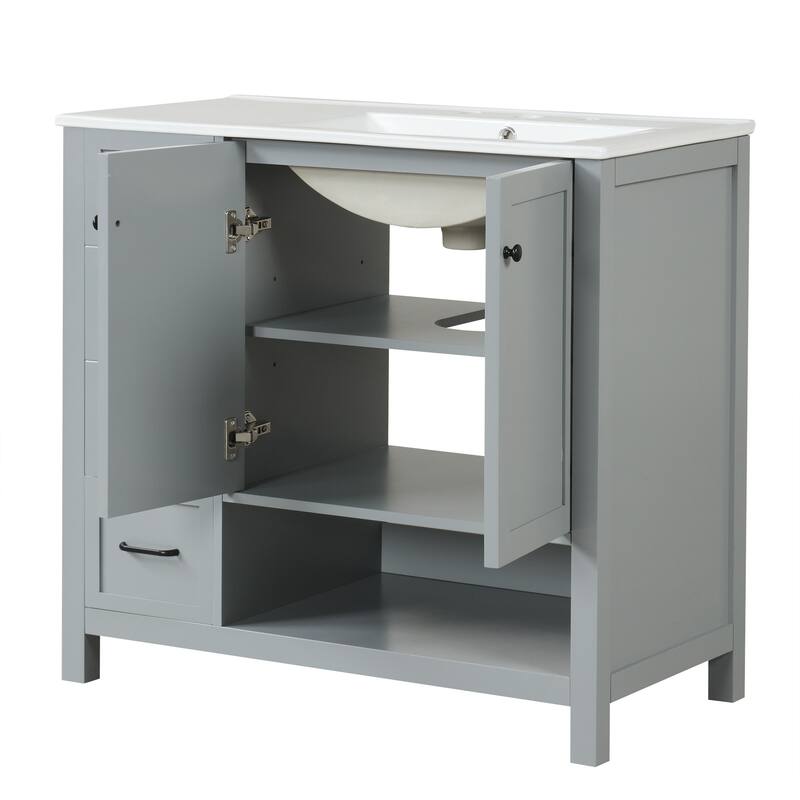 36"Bathroom Vanity with Sink Top, Bathroom Vanity Cabinet with Two Doors and Two Drawers, Solid Wood, Open shelf, MDF Boards