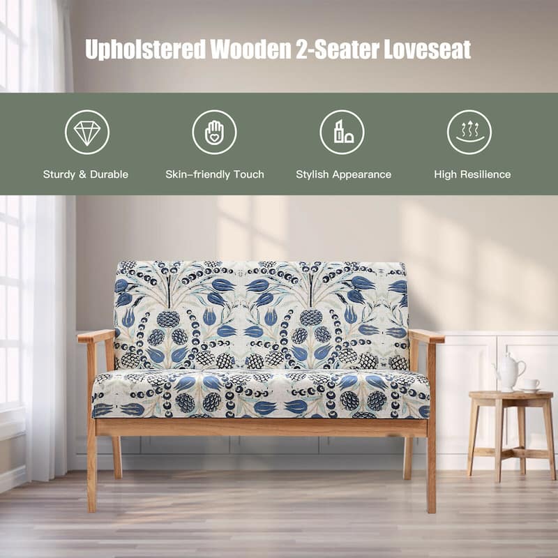 Gymax Modern Fabric Loveseat Sofa Couch Upholstered 2-Seat Wood - 45'' x 26.5'' x 32''