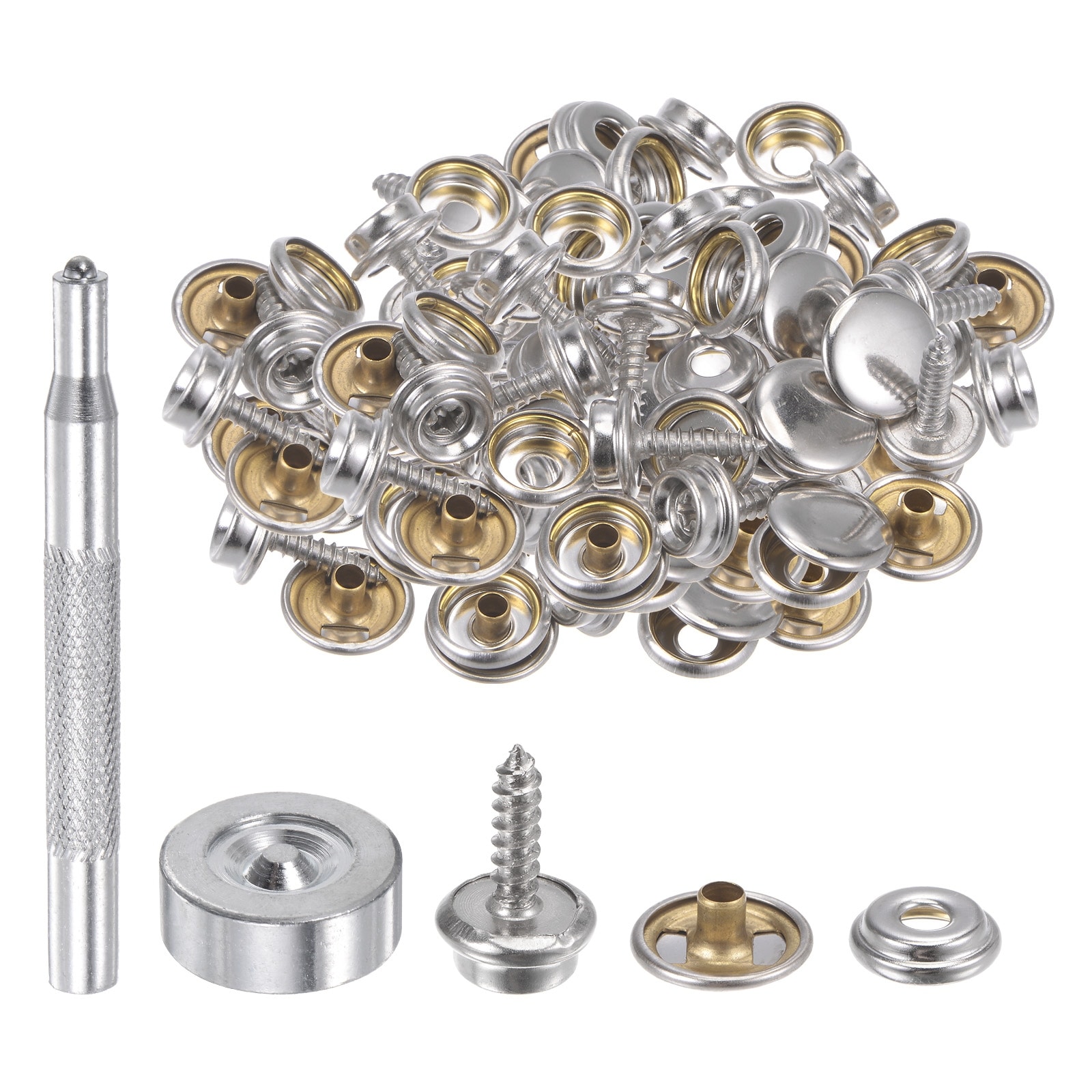 Unique Bargains 50 Sets Canvas Snap Kit 15mm Stainless Steel Snaps Button with Tool, Silver Tone - Silver Tone