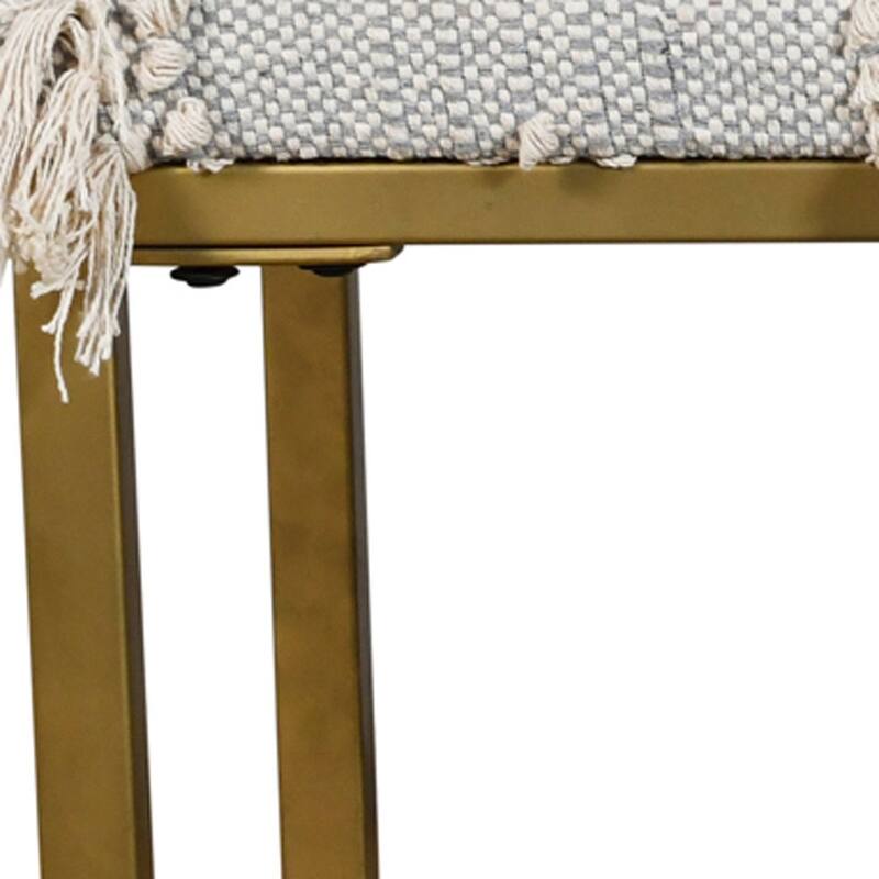 HomeRoots 47" Gray Ivory and Gold Geometric Cotton Upholstered Bench - 47' X '18' X '16