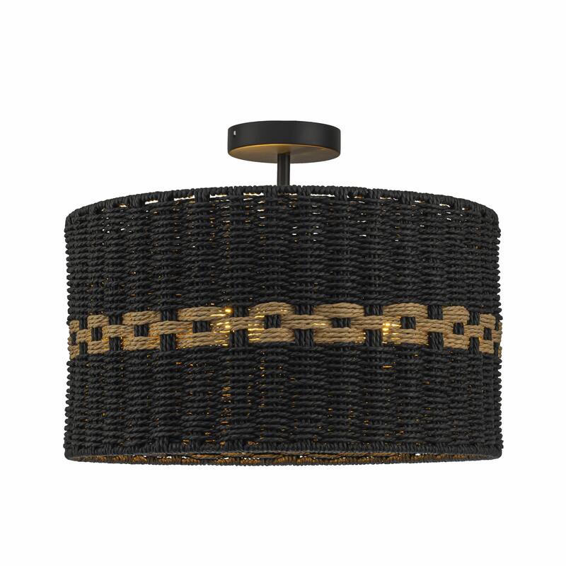 Kira 3-Light Rattan Rope Drum Pendant, Coastal Boho - Handwoven - 18" Wide