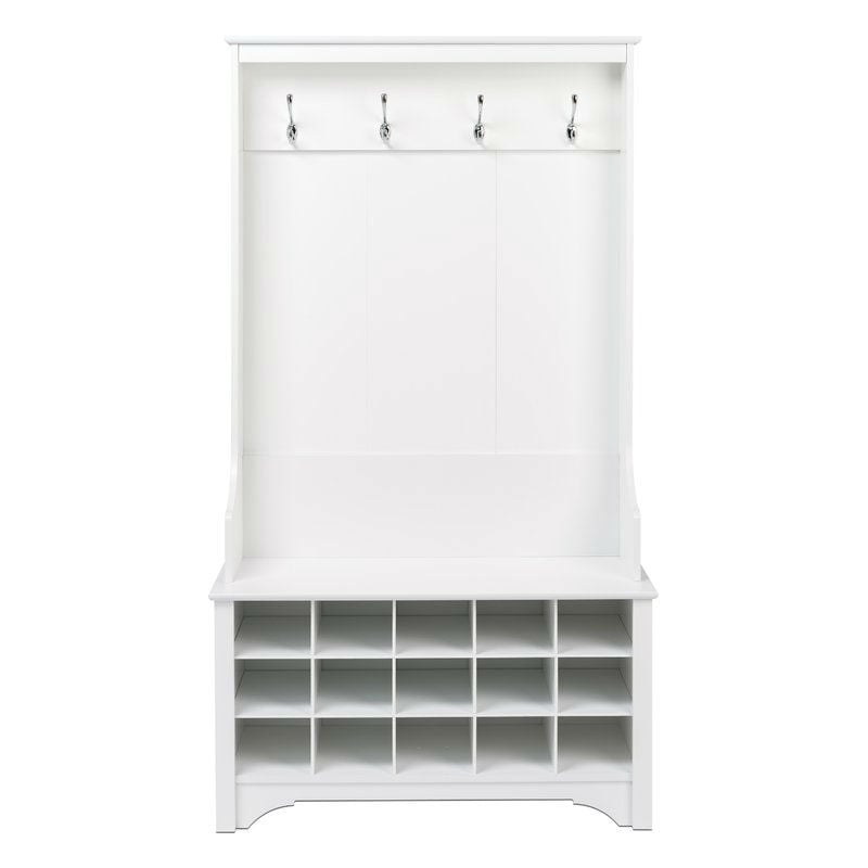 White hall tree sales with shoe storage