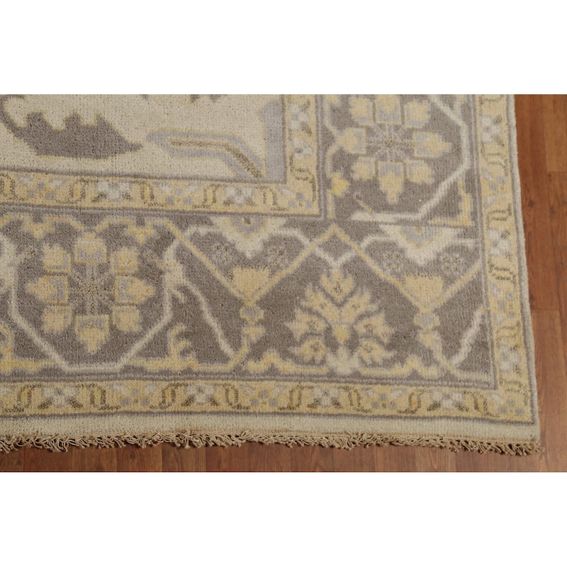 Earth Tone Oushak Indian Rug Hand-Knotted Floral Wool Carpet - 9'2"x 11'6"