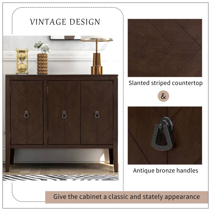 Adjustable Shelf Storage Sideboard with 3 Retro Metal Handles