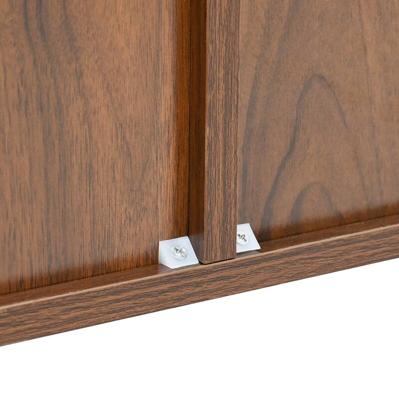 59.06" Modern Art Solid Wood Storage Cabinet with Iron Legs