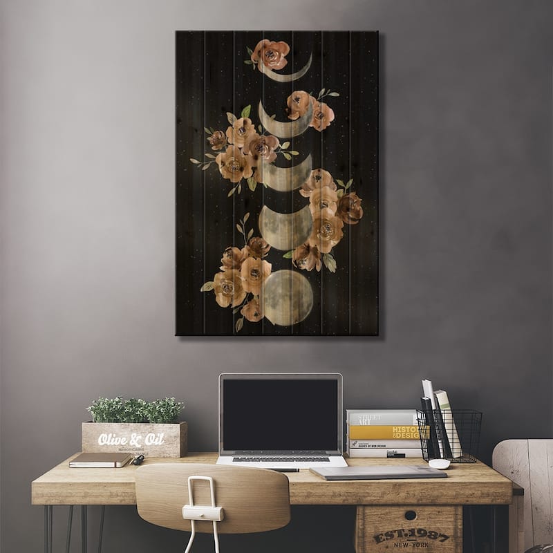 Bohemian Lunar Phases Print On Wood by Daniela Santiago - Multi-Color