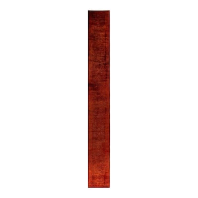 Overton Hand Knotted Wool Vintage Inspired Modern Contemporary Overdyed Orange Area Rug - 2' 8" x 22' 9"