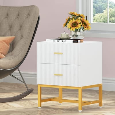 White Nightstand 2-Drawer Bedside Table for Bedroom Sofa side Table