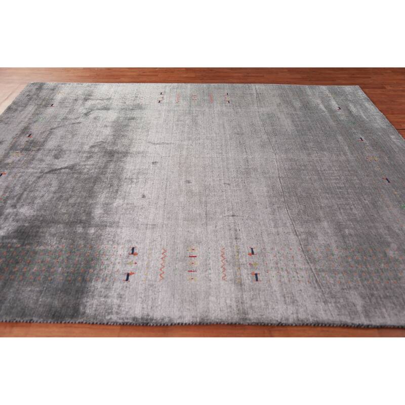 Gray Gabbeh Indian Area Rug Handmade Silk Carpet - 8'0" x 9'6"