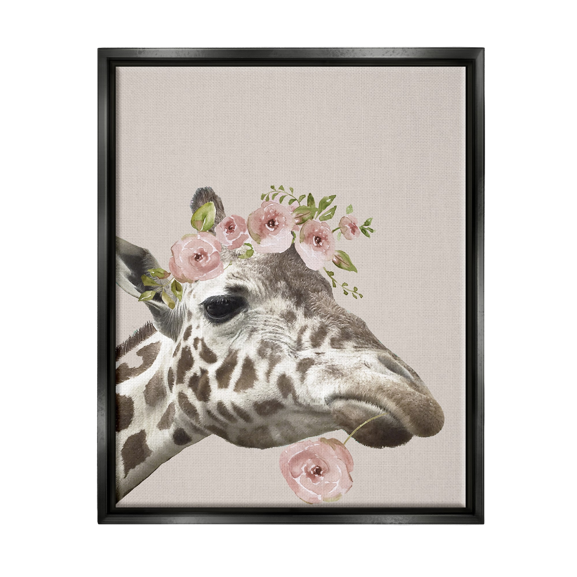 Stupell Giraffe with Rose Crown Framed Floater Canvas Wall Art Design by Nan