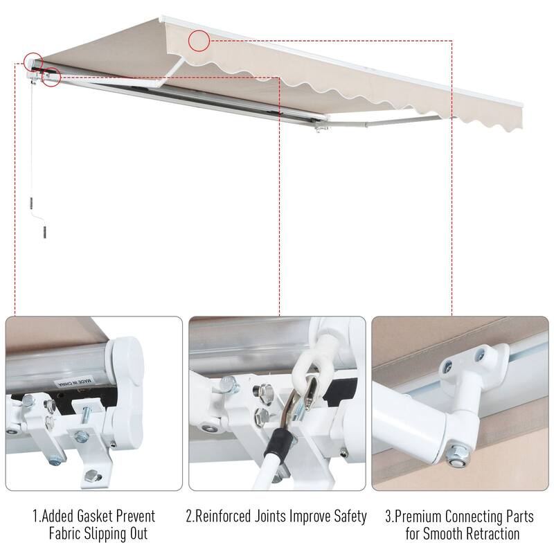 Outsunny 13' x 8' Manual Retractable Sun Shade Patio Awning with Durable Design & Adjustable Length Canopy