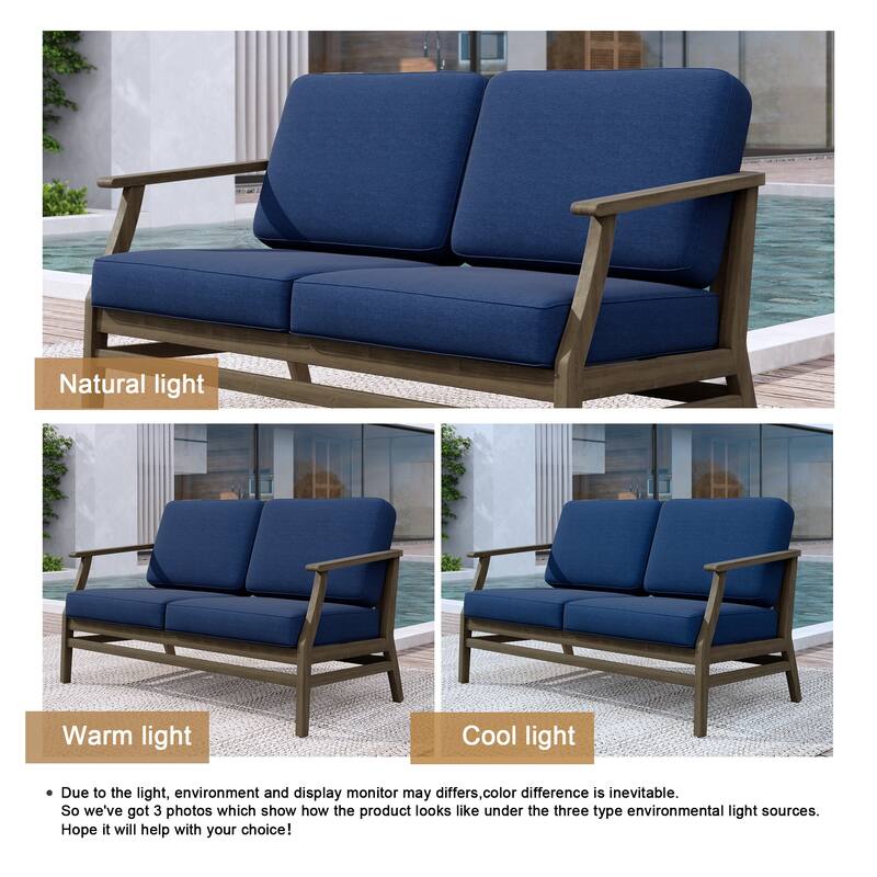 Patio Teak Wood Outdoor Loveseat Sofa with Cushions