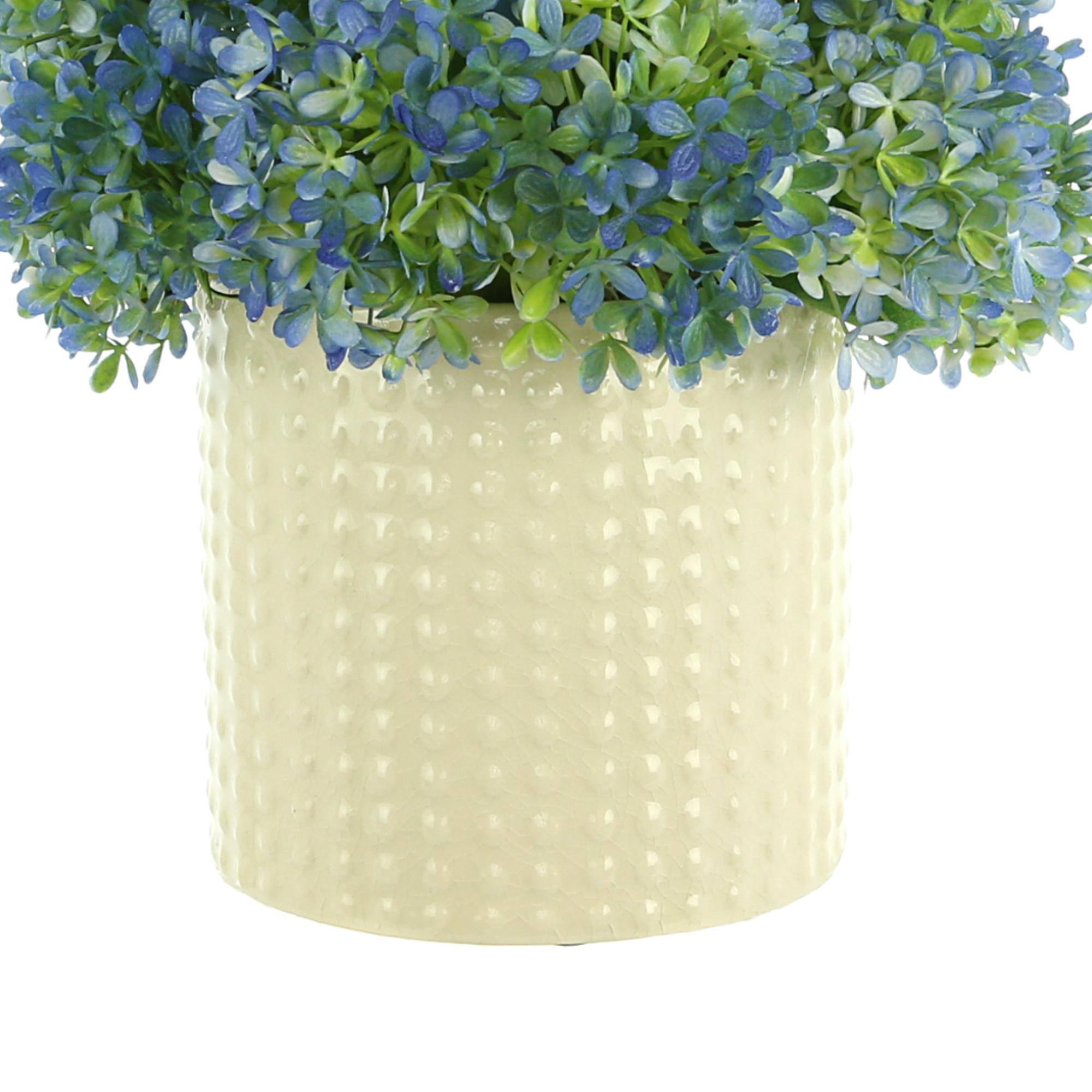 Hydrangea Floral Arrangement in a Ceramic Vase - Blue, Cream - Bed Bath