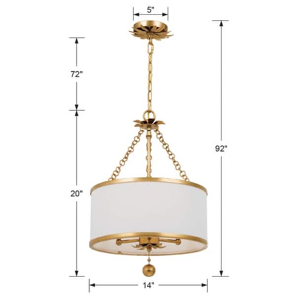 Broche 3 Light Antique Gold Chandelier - 14'' W x 20'' H