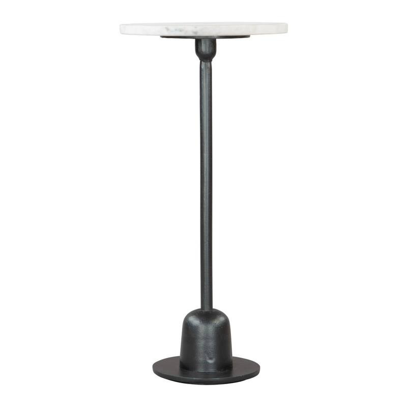 HomeRoots 25" White And Black Marble And Aluminum Round Pedestal End Table - 12' X '25.2' X '12