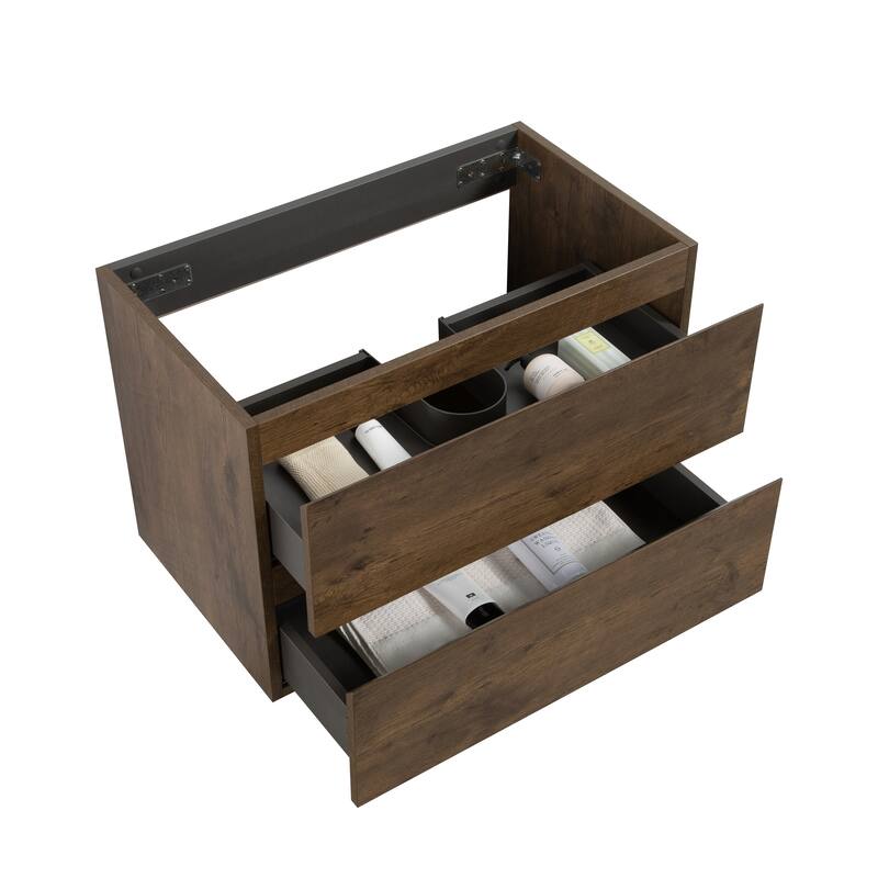 Modern 24" Alice Wall-Mounted Vanity with Silent Soft-Closing Drawers, Walnut Finish, and Ample Storage - No Basin Included