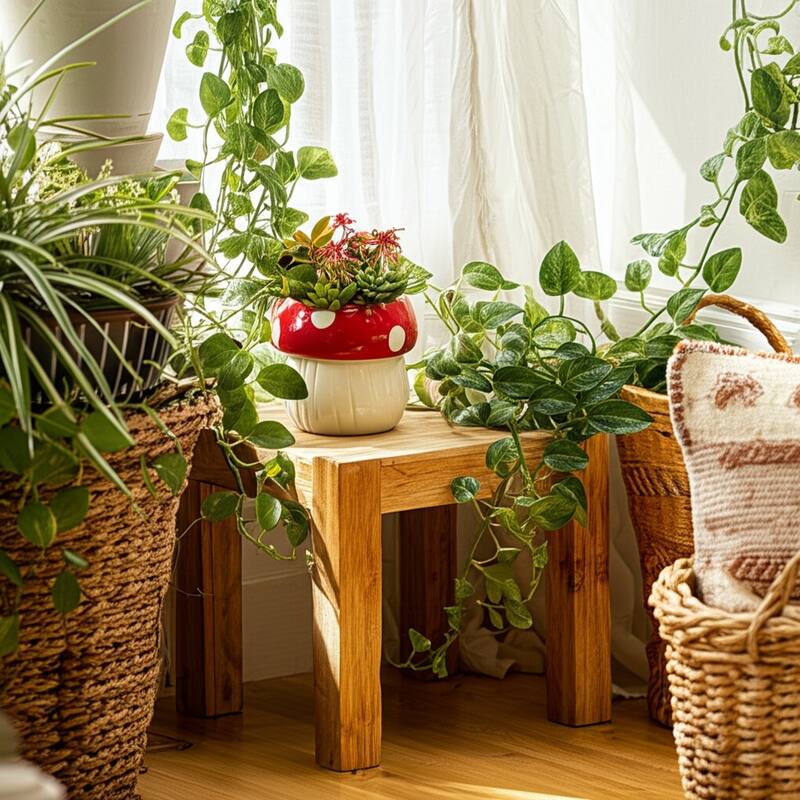 Stoneware and Porcelain Planter Mushroom-Shaped Design - 5" White - 5" x 5" x 5"