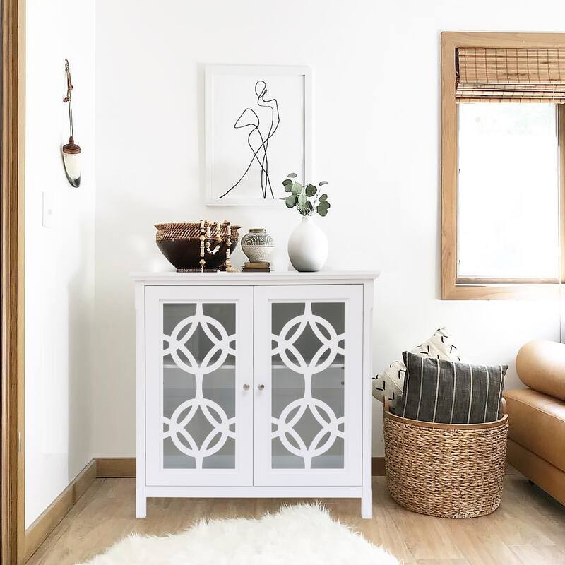 White Pine Wood 2-Door Accent Storage Cabinet - 35.8" H x 35.8" W x 15.55" D