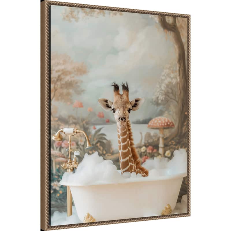 Whimsical Giraffe Soak by Niky Rahner Framed Canvas Wall Art