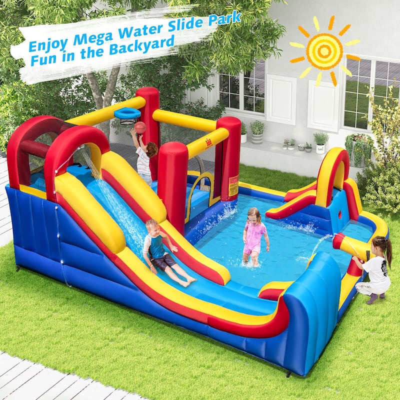 Gymax Inflatable Water Slide Giant Kids Water Park w/ Double Slides