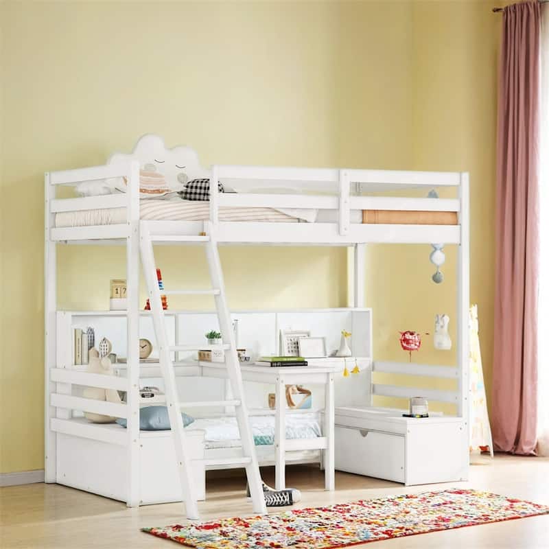 Twin Loft Bed With Storage Shelves,Drawers,Seat And Desk