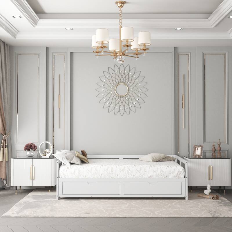 Extendable Bed Daybed with Two Drawers - White