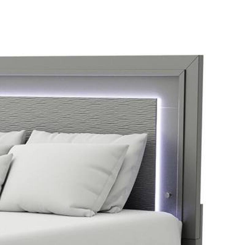 Aliso California King Size Bed, LED Panel Headboard, Metallic Gray
