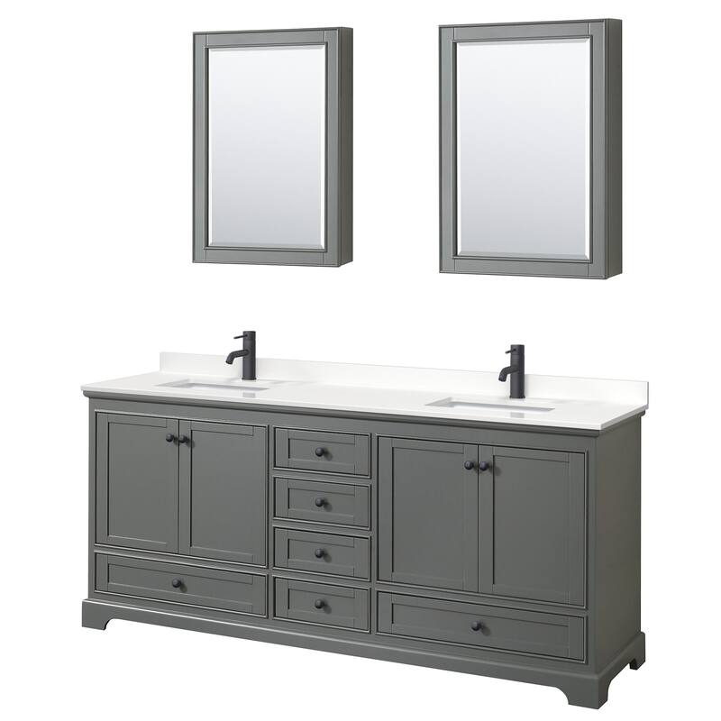 Wyndham Collection WCS202080D-QTZ-UNSMED Deborah 80" Free Standing - Dark Gray / White Quartz Top / Matte Black