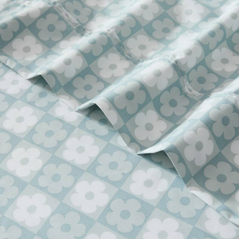 Lush Decor Daisy Checkered Aqua Sheet Set