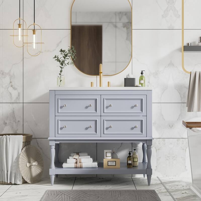 Bathroom Vanity Cabinet Free Standing Vanity Set with 4 Drawers