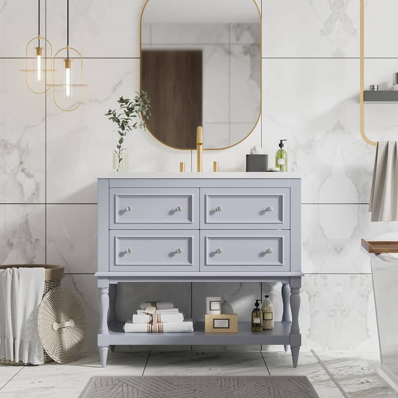 Bathroom Vanity Cabinet with Undermount Resin Sink & 4 Drawers