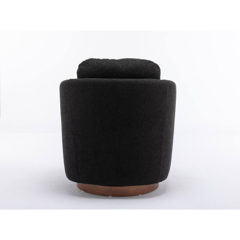 Boucle Fabric Swivel Accent Chair With Soild Wood Round Brown Base Leg