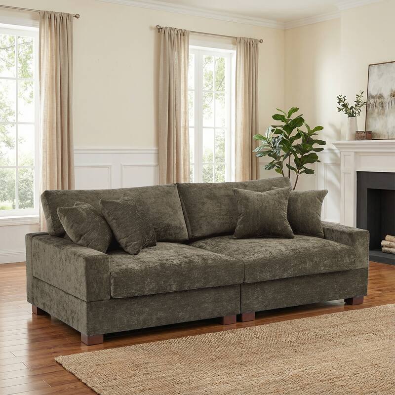 2 Set Chenille Upholstered Modular Sectional Sofa Chaise with Pillows - Camel-2 Sofa - Symmetrical