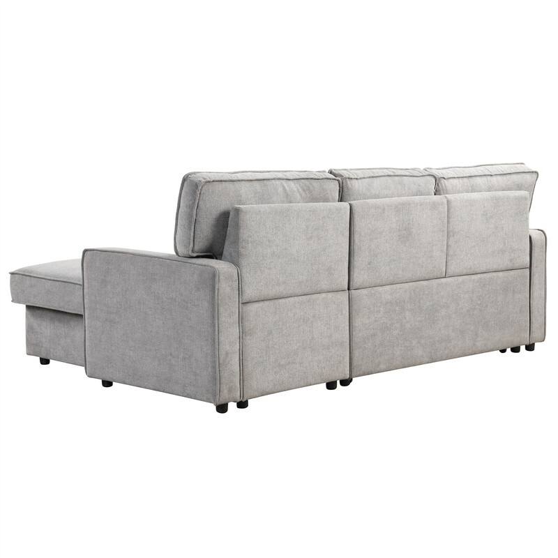 Upholstery Sleeper Sectional Sofa with Storage and 2 Cup Holder, Modern Corner Sectional with Pull-Out Sleeper and USB port