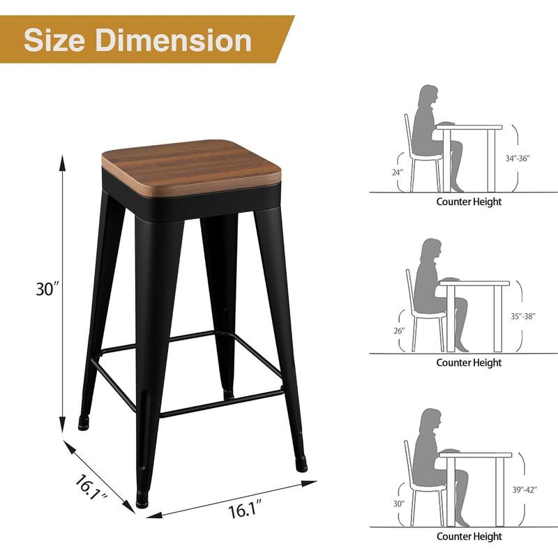 Counter & Bar Stools with Metal Frame Kitchen Stools Backless Kitchen Bar Furniture Stools with Square Wooden Seat