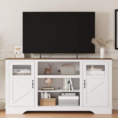 Entertainment Center TV Stand for 65 Inch TVs with Storage Cabinets, Power Outlet & LED Light - N/A