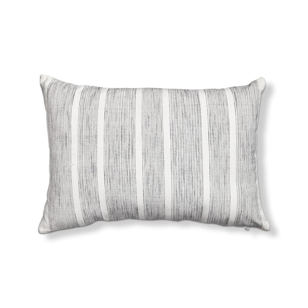 16"x12" Black Woven Linea Stripe Lumbar Yarn Dyed Cotton Accent Decorative Throw Pillow Poly Filled Removable Insert Rectangle