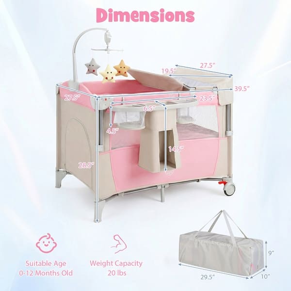 Gymax 5 in 1 Pack & Play w/Diaper Changer Cozy Mattress Lockable