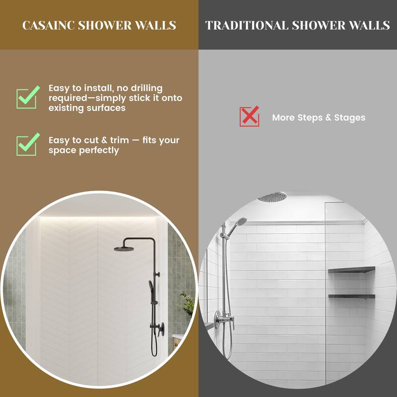 3-Piece Glue-Up SMC Composite Alcove Shower Wall Surround Kit, Waterproof Easy-Clean Shower Panels