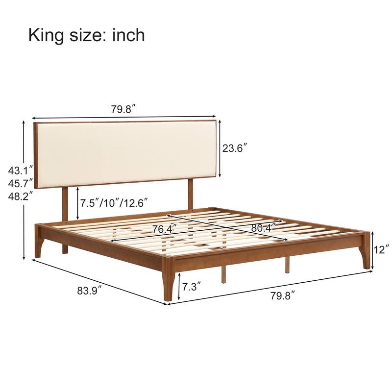 Open Frame Platform Bed with Headboard, Solid Dry Bamboo Bed Frame