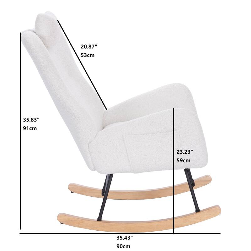 Rocking Chair Teddy Upholstered, Rocking Accent Chair Padded Seat, High Backrest Armchair, for Living Room Bedroom Offices