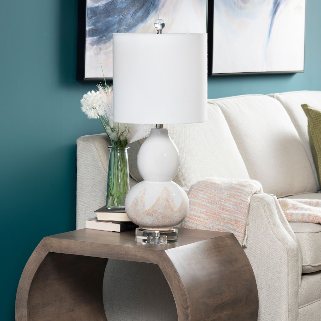 Ceramic and Crystal 31" Table Lamp with Linen Drum Shade, White - 13" x 13" x 31"