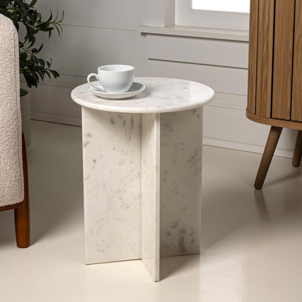 Cecil 17.75" Contemporary Natural Marble Handmade X-Shaped End Table, by JONATHAN Y.