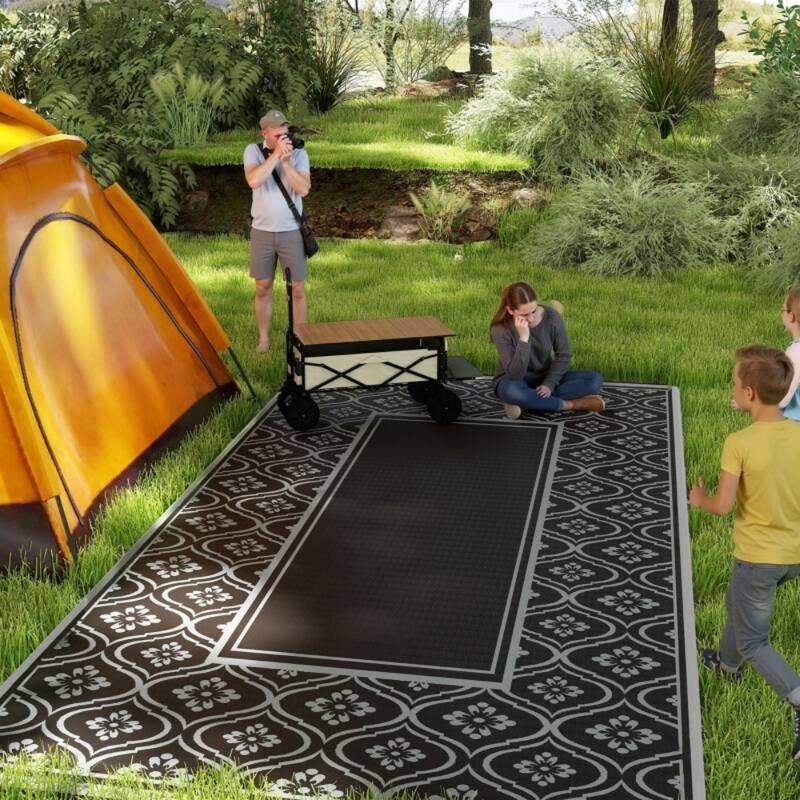 Reversible Outdoor Rug with Carry Bag Large Picnic Blanket for Camping, RV Trips, Beach - 143.7" L x 107.9" W