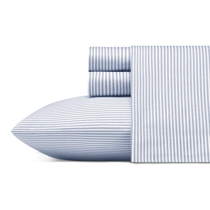 Poppy & Fritz Cotton Percale Printed Bed Sheet Sets - Twin - Blue Stripe