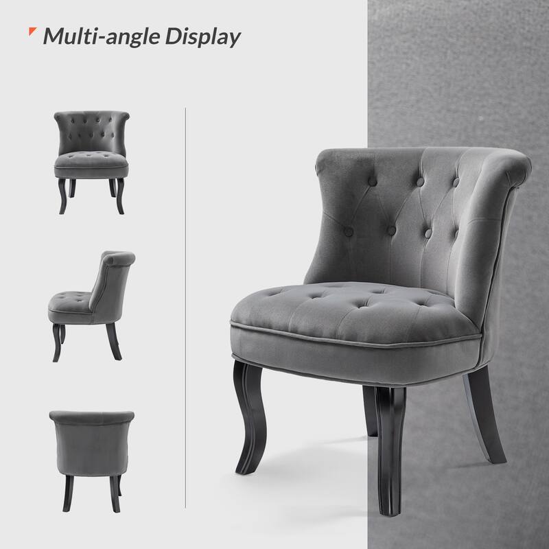 Paolino 25.1" Wide Traditional Velvet Button-tufted Back Stools with Wood Legs by HULALA HOME