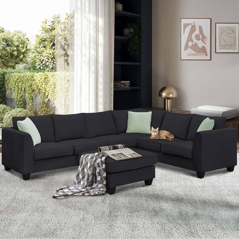 Flexible Combination Module Reversible Sectional Sofa with Ottoman - Black